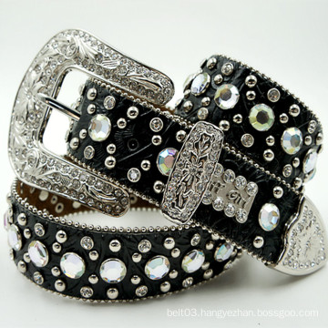 Leather Western Crystal Rhinestone Belt